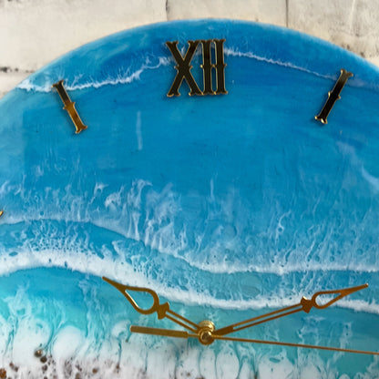 Brown Beach With Waves Epoxy Resin Wall Clock