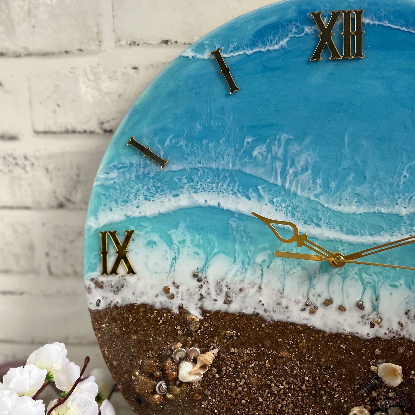 Brown Beach With Waves Epoxy Resin Wall Clock