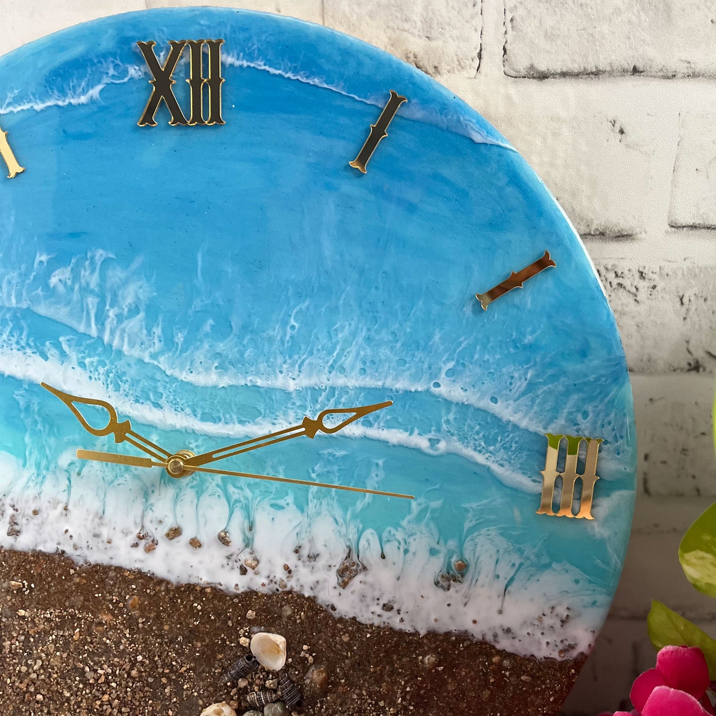 Brown Beach With Waves Epoxy Resin Wall Clock