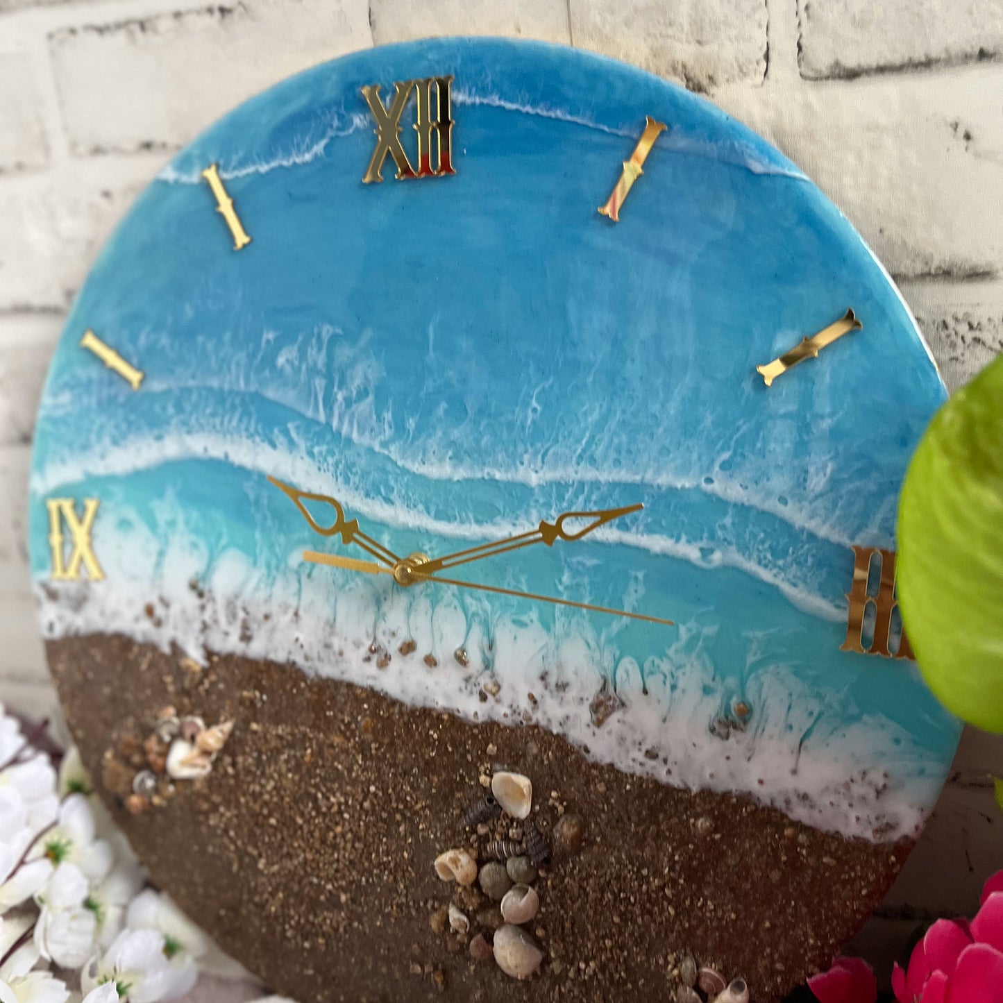 Brown Beach With Waves Epoxy Resin Wall Clock