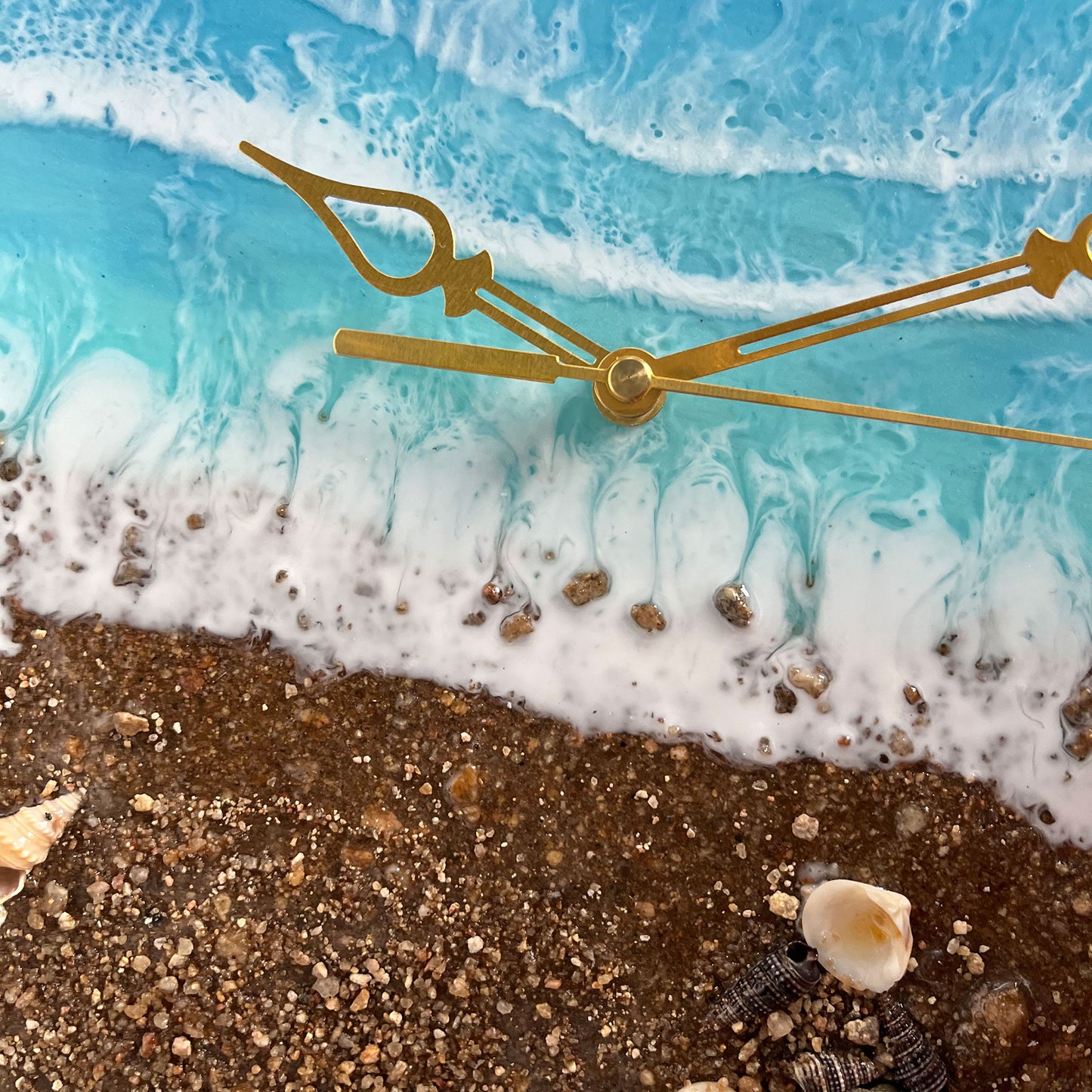Brown Beach With Waves Epoxy Resin Wall Clock
