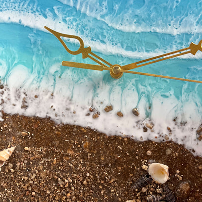Brown Beach With Waves Epoxy Resin Wall Clock