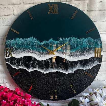 Light Black Waves Epoxy Resin Wall Clock