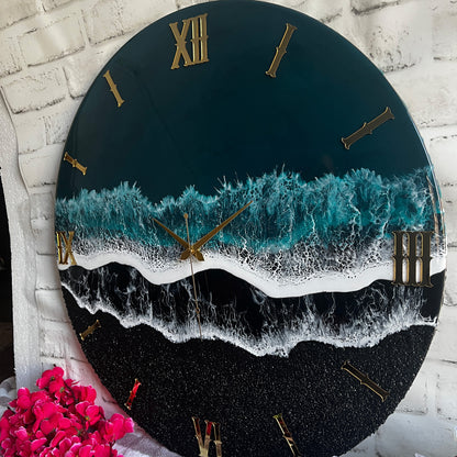 Light Black Waves Epoxy Resin Wall Clock