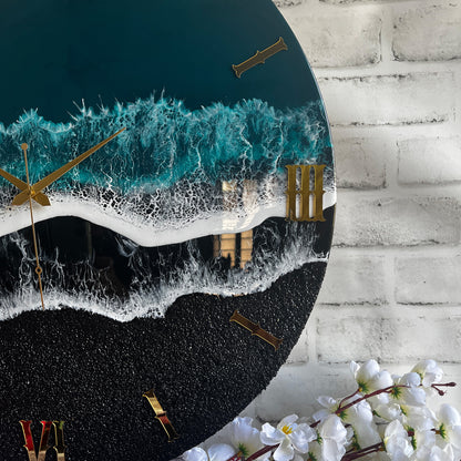 Light Black Waves Epoxy Resin Wall Clock