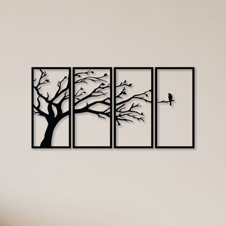 Alone Bird In Forest Metal Wall Art